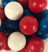 Red, White and Blue Colored Gumballs Plastic Pint Jar